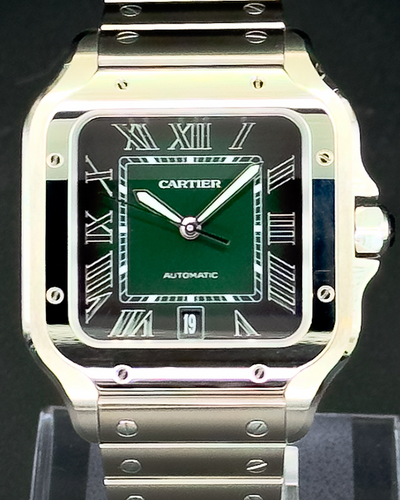 No Reserve - 2023 Cartier Santos De Cartier 39.8MM Green Dial Steel Bracelet (WSSA0062)