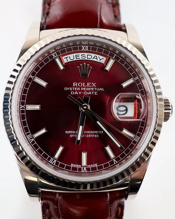 アンドラティア Rolex Day-Date 36MM Red Dial Leather Strap (118139) – Grailzee
