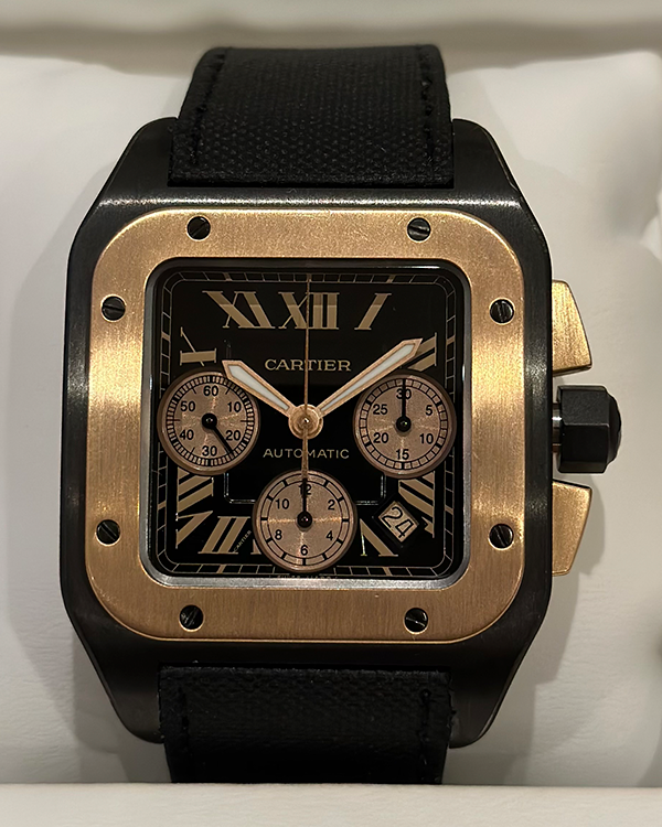 Cartier Santos 100 Chronograph XL Titanium Rose Gold Black Dial (W2020 –  Grailzee