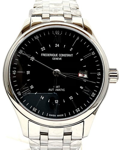 2024 Frederique Constant Classics Index GMT 42MM Black Dial Steel Bracelet (FC-350B5B6B)