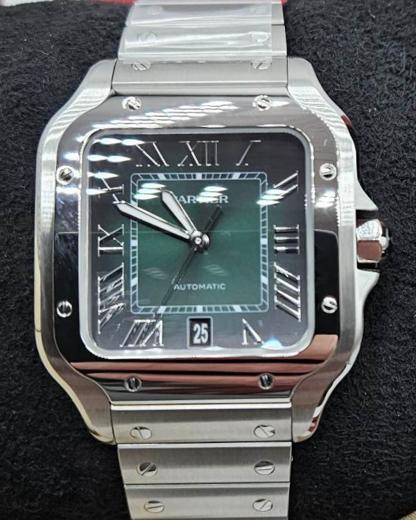 2023 Cartier Santos Large Steel Green Dial WSSA0062 Grailzee