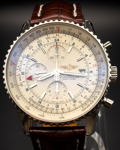 Breitling Navitimer World 46MM Silver Dial Leather Strap (A24322)