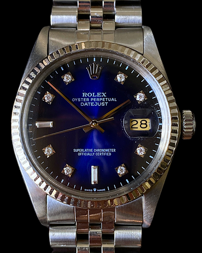 1986 (8.9 Mil Serial) Rolex Datejust 36MM Aftermarket Blue Vignette Dial Jubilee Bracelet (16014)