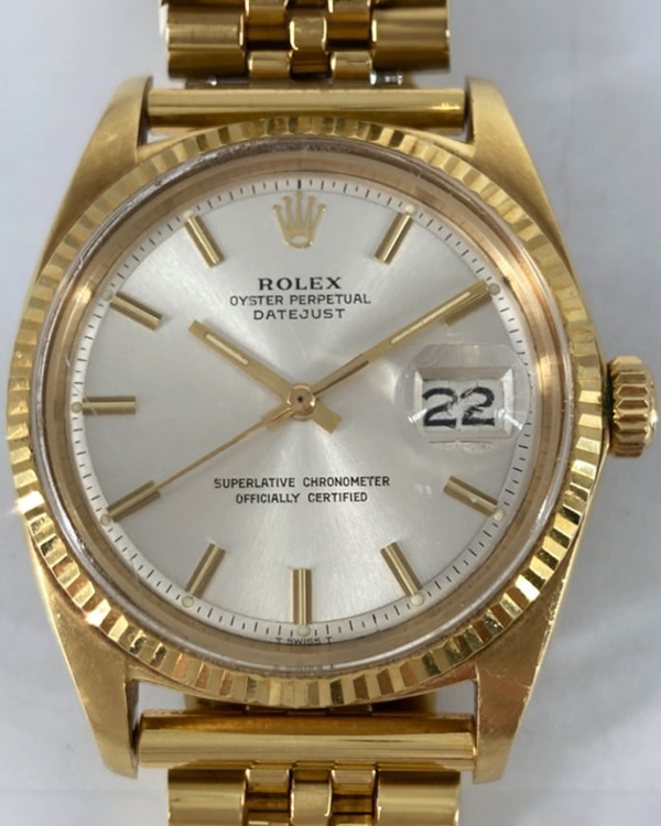 Rolex Datejust 36MM Silver Dial Aftermarket Yellow Gold Bracelet