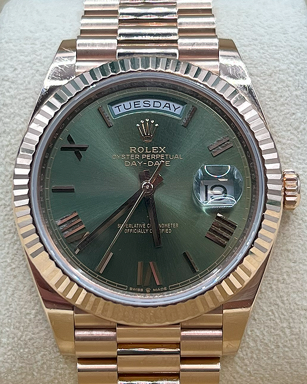 2020 Rolex Day‑Date 40MM President Bracelet Everose Gold Green
