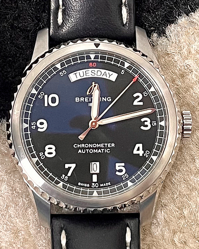 2022 Breitling Aviator 8 41MM Black Dial Leather Strap (A45330)