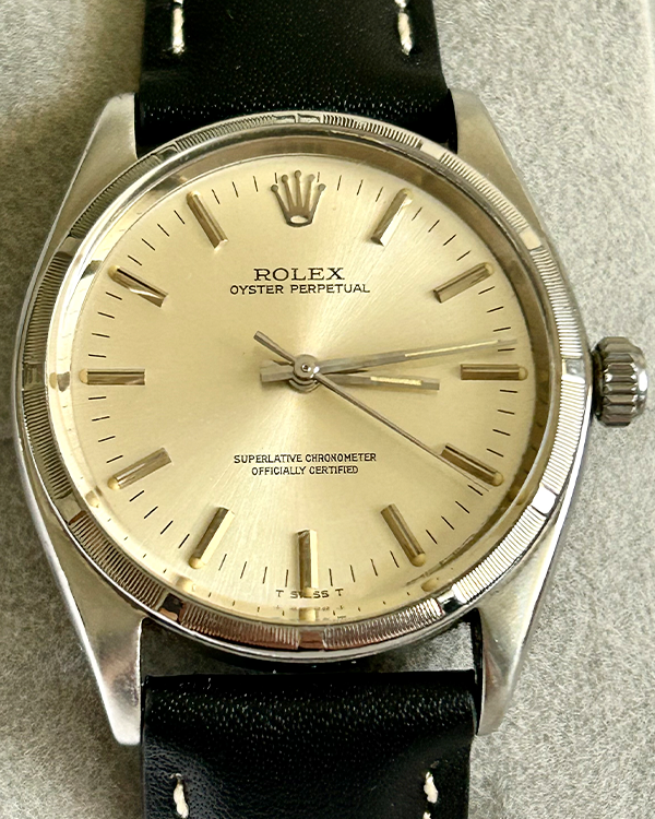 Rolex Oyster Perpetual Vintage 34MM Steel Silver Dial Aftermarket Leat Grailzee