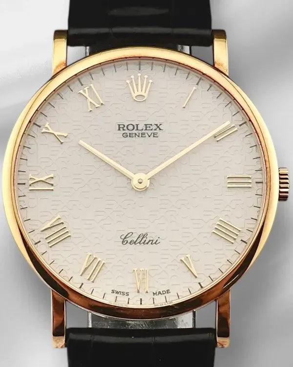 ROLEX CELLINI 5112 手巻き 18K 32mm Rolex 5112/8 Cellini 32mm White Roman Dial Yellow Gold Black