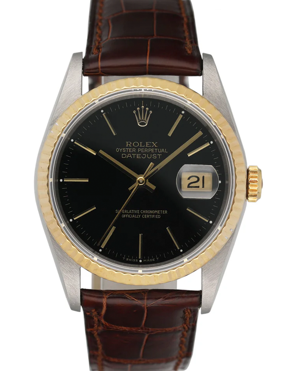 Rolex Datejust 36MM Black Dial Aftermarket Leather Strap (16233