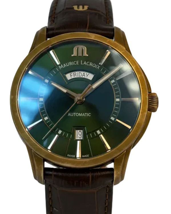 mshichin品です Maurice Lacroix Pontos Day Date 41MM Green Dial Leather Strap