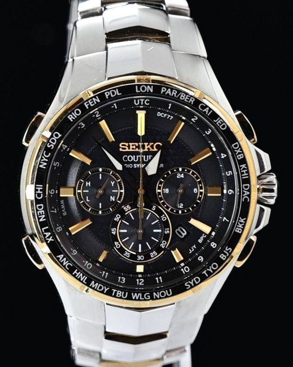 錆鉄と割水晶 No Reserve - Seiko Coutura Radio Sync Solar 47MM Quartz Black Dial