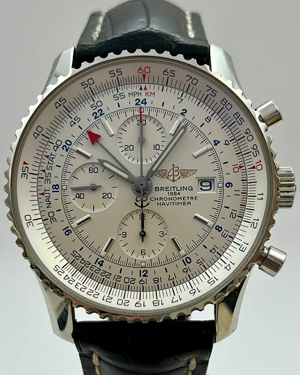 Breitling Navitimer World 46MM White Dial Leather Strap A24322 Grailzee breitling-navitimer-world-46mm-white-dial-leather-strap-a24322-grailzee
