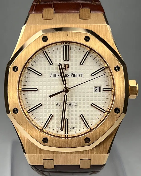 Audemars Piguet Royal Oak 41MM Silver Dial Leather Strap (15400OR