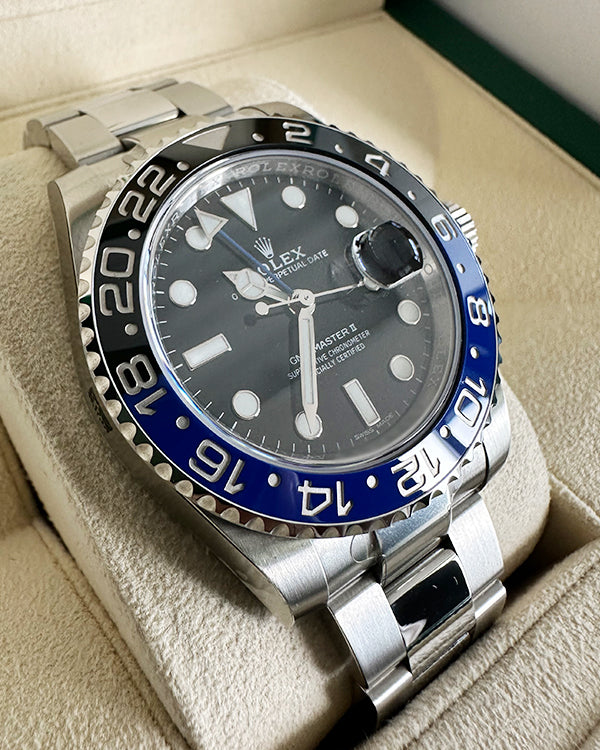 No Reserve Rolex Batman GMTMaster II Black and Blue Bezel (116710BL