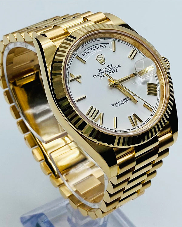 No - Rolex Perpetual Day-Date 40mm Yellow Gold White Ro – Grailzee