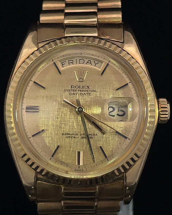 Rolex Day-Date Vintage 36MM Champagne Linen Dial Yellow Gold President Bracelet (1803)