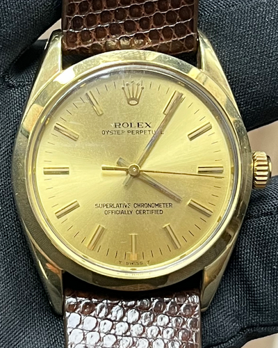 Rolex Oyster Perpetual 34MM Champagne Dial Aftermarket Leather Strap (1024)