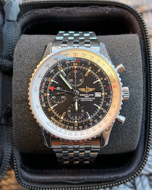 Breitling Navitimer World 46MM Black Dial Steel Bracelet (A24322 ...