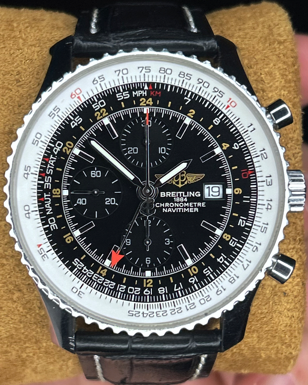 Breitling Navitimer World 46MM Black Dial AM Leather Strap (A24322)