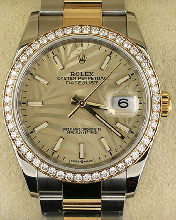 Rolex Datejust 36MM Champagne "Palm Motif" Dial Two-Tone Oyster Bracelet (126283RBR)