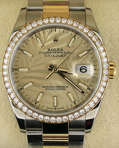 Rolex Datejust 36MM Champagne "Palm Motif" Dial Two-Tone Oyster Bracelet (126283RBR)