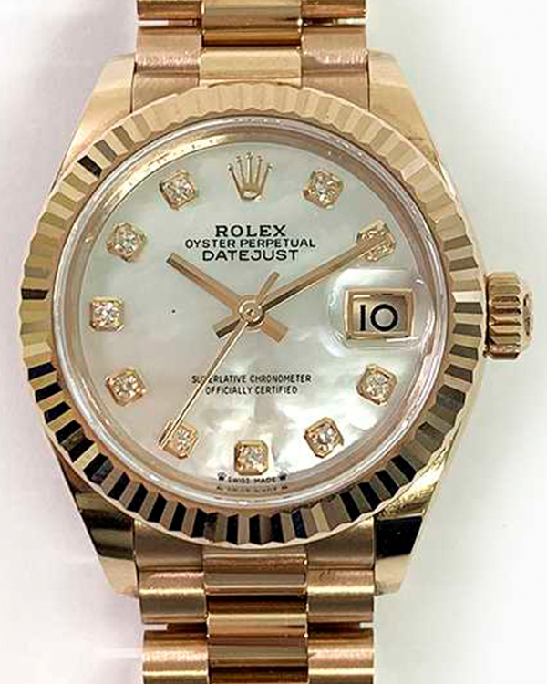 2021 Rolex Lady-Datejust 28MM Everose Gold Mother of Pearl Dial President Bracelet (279175)