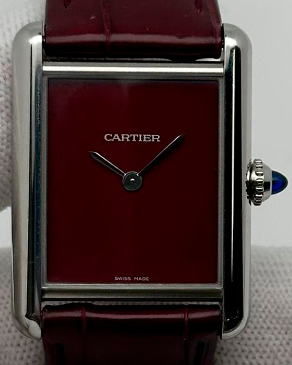 Cartier Tank 33.7X25.5MM Quartz Red Dial Leather Strap (WSTA0054)