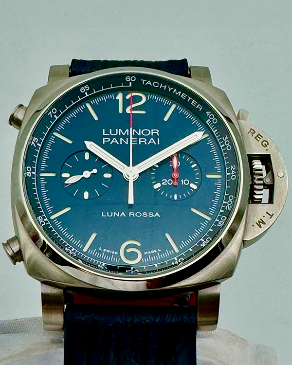 2022 Panerai Luminor Chrono Luna Rossa 44MM Blue Dial Aftermarket Leather Strap (PAM01303)