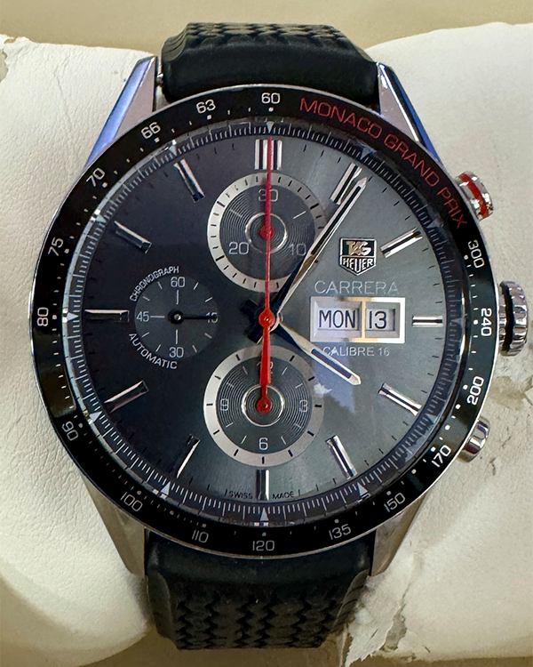 2013 TAG Heuer Carrera Calibre 16 Monaco Grand Prix 43MM Silver Dial Rubber Strap (CV2A1M.FT6033)