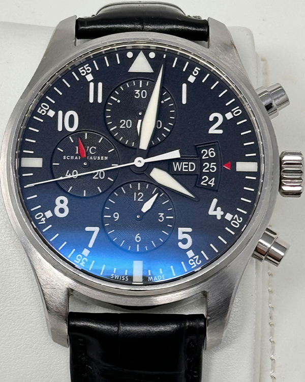 2016 IWC Schaffhausen Pilot Chronograph 43MM Black Dial Leather Strap (IW377701)