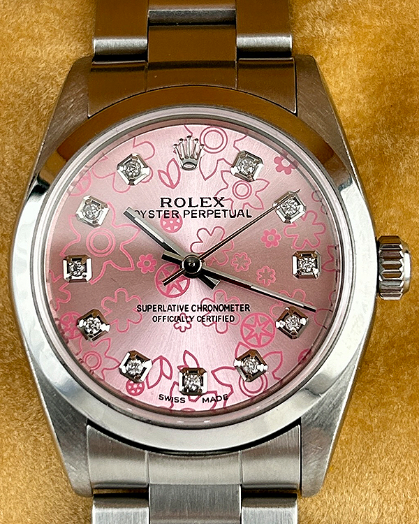 Rolex Oyster Perpetual 31MM Aftermarket Pink "Floral Motif" Dial Oyster Bracelet (77080)