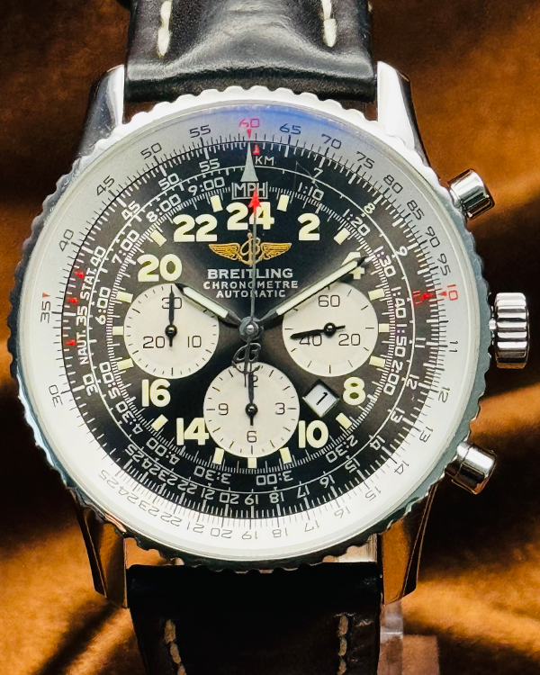 Breitling Navitimer Cosmonaute 41MM Black Dial Leather Strap (A22322)