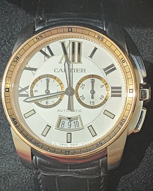 Cartier Calibre de Cartier Chronograph Rose Gold and Steel Silver Dial (W7100043)