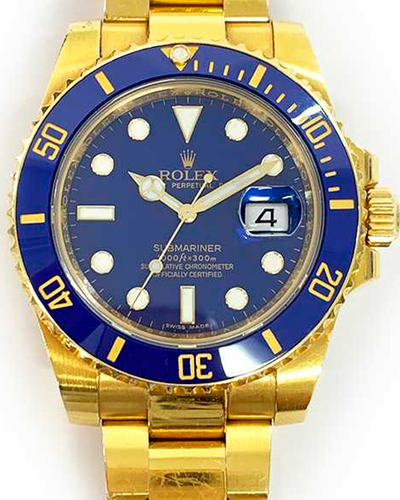 2011 Rolex Submariner Date 40MM Blue Dial Yellow Gold Bracelet (116618)