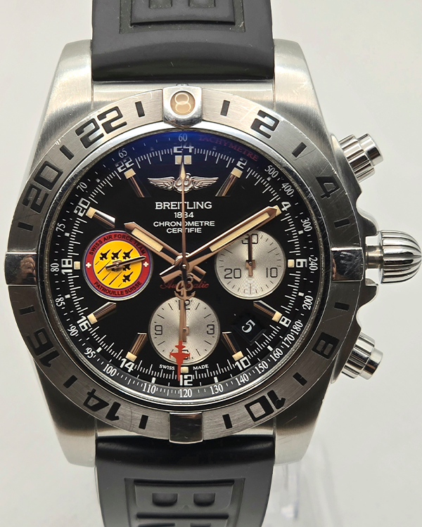 2015 Breitling Chronomat GMT Patrouille Suisse 50th Anniversary 44MM Black Dial Rubber Strap (AB04203J/BD29)