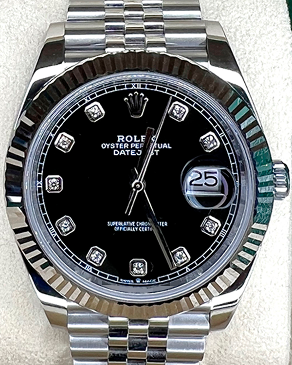 2022 Rolex Datejust 41 Jubilee Oystersteel/White Gold Factory Diamonds Black Dial (126334)