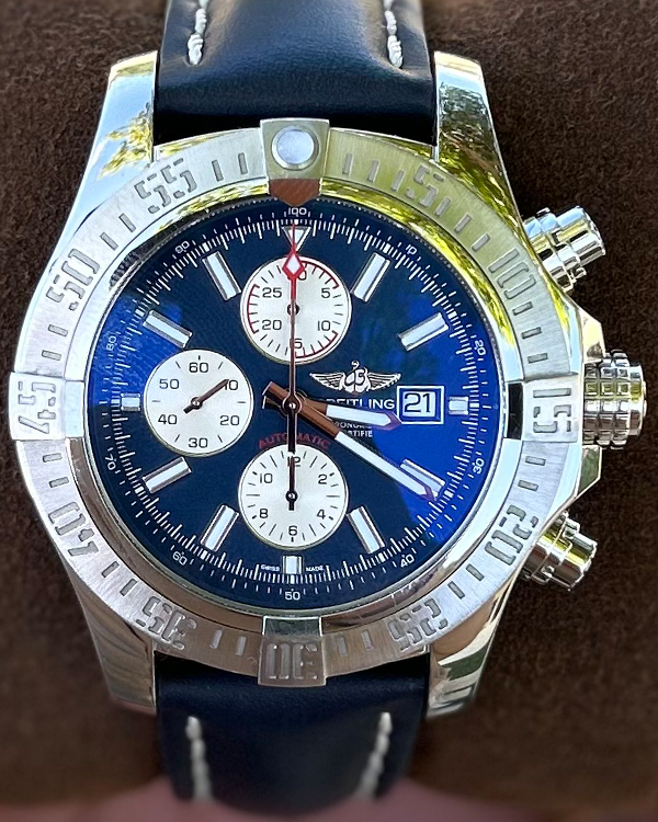 No Reserve - Breitling Super Avenger II 48MM Blue Dial Leather Strap (A13371)