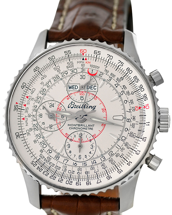 Breitling Montbrillant Datora Chronograph 43MM Silver Dial Leather Strap (A21330)