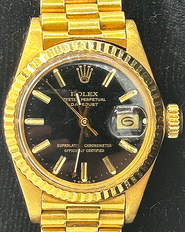 Rolex Lady-Datejust 26MM Black Dial Yellow Gold President Bracelet (6917)