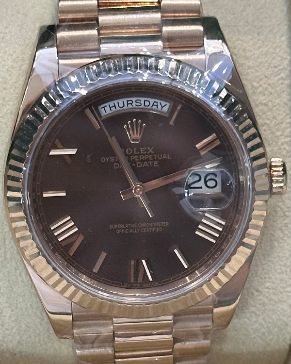 Rolex Day-Date 40MM Chocolate Dial Everose Gold President Bracelet (228235)