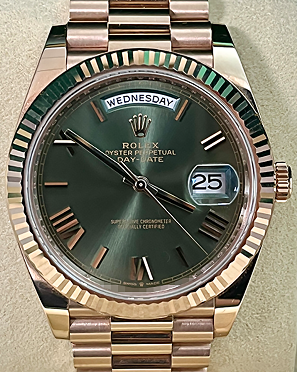 2021 Rolex Day-Date 40MM Green Dial Rose Gold President Bracelet (228235)