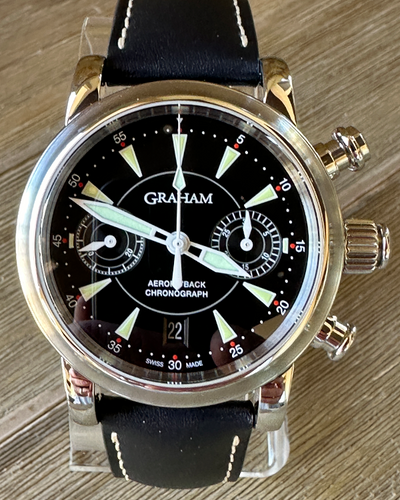 Rare Graham 17 Aeroflyback Chronograph 41.5MM Black Dial Leather Strap (2AFAS.B01A)