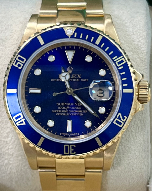 2007 Rolex Submariner Date 40MM Blue Dial Yellow Gold Bracelet (16618)