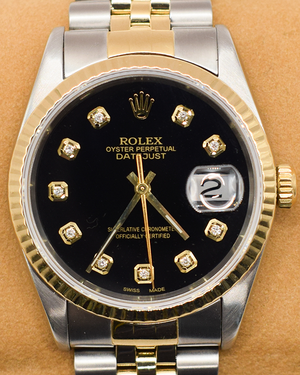 2000 (P Serial) Rolex Datejust 36MM Aftermarket Black Dial Two-Tone Jubilee Bracelet (16233)