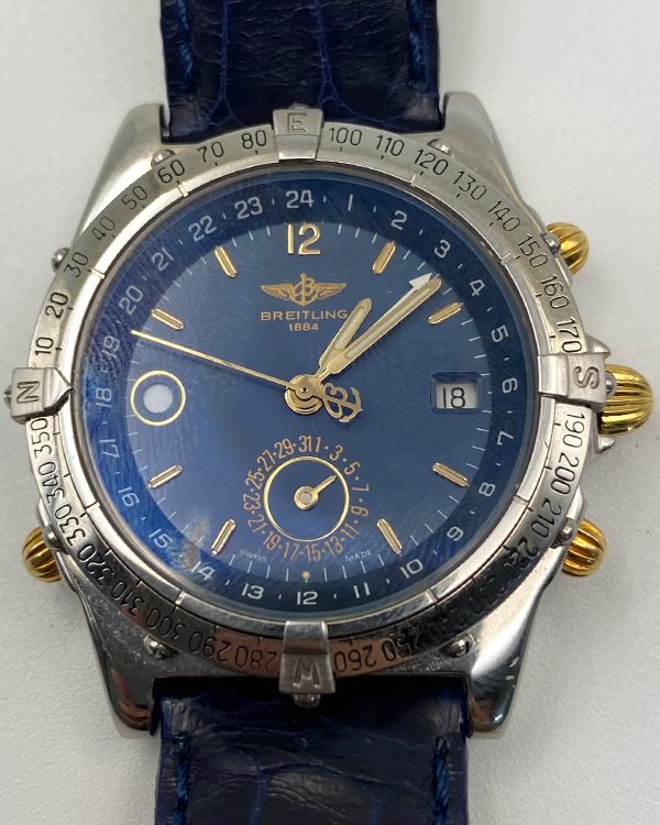 Breitling Duograph 38MM Blue Dial Aftermarket Leather Strap (A15507)