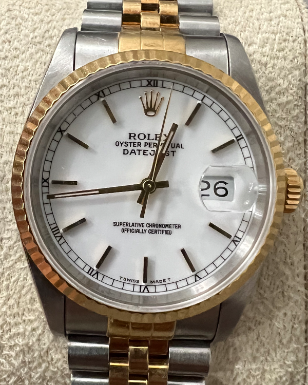 Rolex Datejust 36MM Jubilee Bracelet Yellow Gold and Steel White Dial (16233)