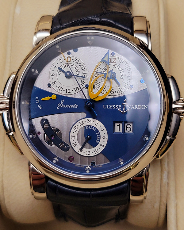 2004 Ulysse Nardin Sonata Cathedral Dual Time Alarm White Gold Two-Tone Dial (660-88/213)