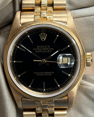 Rolex Datejust Vintage 36MM Boiler Gauge Black Dial Jubilee Yellow Gold Bracelet (16078)