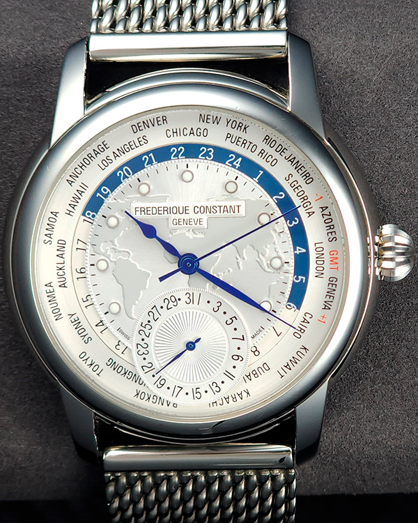 No Reserve - Frederique Constant Worldtimer 42MM Silver Dial Aftermarket Steel Bracelet (FC-718KW4H6)