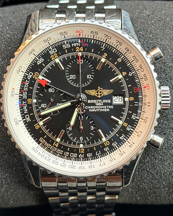 Breitling Navitimer World 46MM Black Dial Steel Bracelet (A24322)